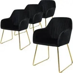Esszimmerst&uuml;hle 4er Set, Sitzfl&auml;che Aus Samt, Schwarz, Wohnzimmerstuhl Mit...