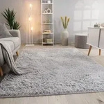 Hochflor Teppich Wohnzimmer Fellteppich Kunstfell Flauschig Rutschfest Silber...
