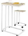 Casaria - Beistelltisch Mit Rollen 50x35x70cm C Form Holz Metall Modern 40kg