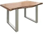 Massivmoebel24 - Baumtisch Akazie 140x90x77 Natur Lackiert / U-beine Silber Matt