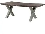 Massivmoebel24 - Baumtisch Akazie 180x90x77 Grau Lackiert / X-beine Silber Matt