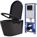 Vidaxl Wall Hung Toilet With Concealed Cistern Ceramic Black(244271+146128)