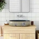 Aufsatzwaschbecken Sandfarben Blau Oval 59x40x14 Cm Keramik Vidaxl