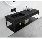 Wandwaschbecken Bernstein Ba8012 Mineralguss 121x45x12cm Quarz Schwarz Ohne