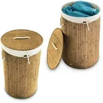 2 X W&auml;schekorb Bambus, Faltbare W&auml;schetonne Mit Deckel, Volumen 70 Liter,