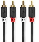 Stereo Audiokabel 2x Rca Hane 2x Rca Hane Guldplaterad 200 M Rund Anthrazit Lada