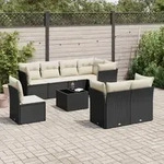 Vidaxl Gartenm&ouml;bel-set 9-teilig Mit Kissen Schwarz Geflochtene Kunstfaser