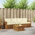 Vidaxl Outdoor Sofa Set 5 Pcs Natural And Cream Solid Acacia Wood
