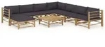 9-tlg. Garten-lounge-set Mit Dunkelgrauen Kissen Bambus Vidaxl