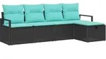 Sofa Set Mit Kissen 5 Pcs Schwarz Und T&uuml;rkis Poly-rattan Vidaxl