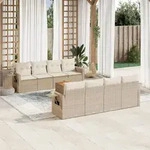 9-tlg. Garten-sofagarnitur Mit Kissen Beige Poly Rattan - Vidaxl