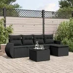 6-tlg. Garten-sofagarnitur Mit Kissen Schwarz Poly Rattan - Vidaxl