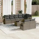 9-tlg. Garten-sofagarnitur Mit Kissen Grau Poly Rattan - Vidaxl