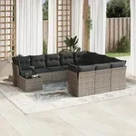 11-tlg. Garten-sofagarnitur Mit Kissen Grau Poly Rattan - Vidaxl