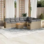 10-tlg. Garten-sofagarnitur Mit Kissen Beige Poly Rattan - Vidaxl