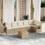7-tlg. Garten-sofagarnitur Mit Kissen Beige Poly Rattan - Vidaxl