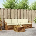 Vidaxl Outdoor Sofa Set 5 Pcs Natural And Cream Solid Acacia Wood