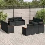12-tlg. Garten-sofagarnitur Mit Kissen Schwarz Poly Rattan Vidaxl