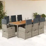9-tlg. Garten-essgruppe Mit Kissen Grau Poly Rattan Vidaxl