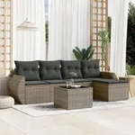 6-tlg. Garten-sofagarnitur Mit Kissen Grau Poly Rattan - Vidaxl