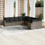 Vidaxl 10-tlg. Garten-sofagarnitur Mit Kissen Grau Poly Rattan