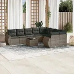 10-tlg. Garten-sofagarnitur Mit Kissen Grau Poly Rattan - Vidaxl