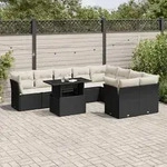 10-tlg. Garten-sofagarnitur Mit Kissen Schwarz Poly Rattan - Vidaxl