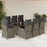 9-tlg. Garten-essgruppe Mit Kissen Grau Poly Rattan Vidaxl