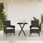 3-tlg. Bistro-set Mit Kissen Schwarz Poly Rattan Und Glas - Vidaxl