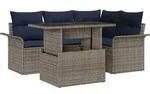 Gartensofa-set Mit Kissen 5 Pcs Grau Poly-rattan Vidaxl