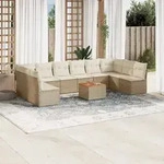Vidaxl - 11-tlg. Garten-sofagarnitur Mit Kissen Beige Poly Rattan