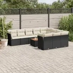 11-tlg. Garten-sofagarnitur Mit Kissen Schwarz Poly Rattan - Vidaxl