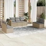 7-tlg. Garten-sofagarnitur Mit Kissen Beige Poly Rattan - Vidaxl