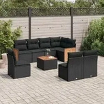 9-tlg. Garten-sofagarnitur Mit Kissen Schwarz Poly Rattan - Vidaxl