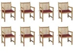 Gartenst&uuml;hle 8 Stk. Mit Weinroten Kissen Massivholz Teak Vidaxl