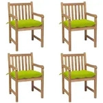 Gartenst&uuml;hle Set Von 4 Mit Leuchtend Gr&uuml;nen Kissen Aus Solidem Teakholz