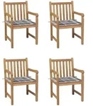 Gartenst&uuml;hle 4 Stk. Graue Karomuster-kissen Massivholz Teak Vidaxl