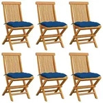 Gartenst&uuml;hle Mit Blauen Kissen 6 Stk. Massivholz Teak Vidaxl