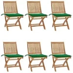 Klappbare Gartenst&uuml;hle Mit Kissen 6 Stk. Massivholz Teak