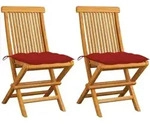 Gartenst&uuml;hle Mit Roten Kissen 2 Stk. Massivholz Teak Vidaxl516153