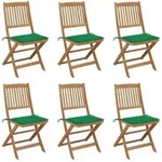 Vidaxl Folding Chairs 6 Pcs With Cushions Solid Acacia Wood