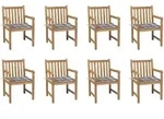 Gartenst&uuml;hle 8 Stk. Graue Karomuster-kissen Massivholz Teak Vidaxl