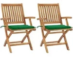 Vidaxl Folding Chairs 2 Pcs With Green Cushions Solid Teak Wood