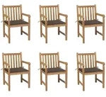 Gartenst&uuml;hle Set Aus 6 Mit Taupefarbenen Kissen, Teakholz Massiv