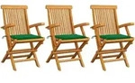 Gartenst&uuml;hle Mit Gr&uuml;nen Kissen 3 Stk. Massivholz Teak
