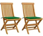 Vidaxl Gartenst&uuml;hle Mit Gr&uuml;nen Kissen 2 Stk. Massivholz Teak