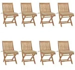 Klappbare Gartenst&uuml;hle Mit Kissen 8 Stk. Massivholz Teak Vidaxl