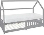 Kinderbett 90 X 200 Cm Hellgrau Mit Matratze H:16cm, Rausfallschutz, Dach,