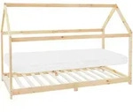 Kinderbett 90x200 Cm Natur Mit Matratze H:10 Cm, Dach Und Lattenrost, Hausbett F&uuml;r