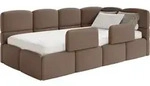 Selsey Cloudy &ndash; Kinderbett 90x200, Rausfallschutz, Kopfteil Rechts, Samt Braun